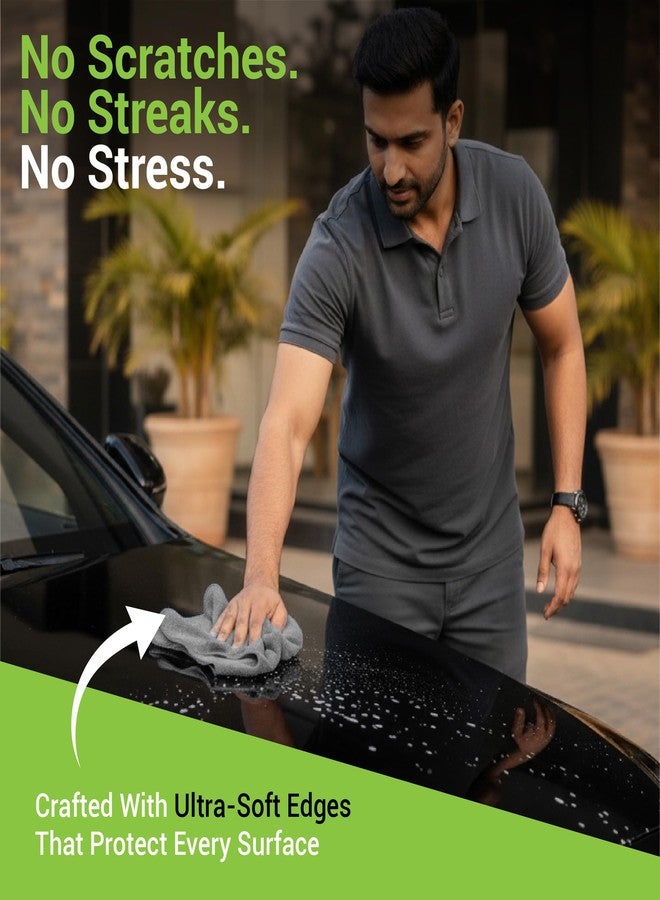 Dylect® 400 GSM Microfiber Cleaning Towels for Car, Bike & Home 40x40 cm, Super Absorbent, Quick Dry, Lint-Free, Scratch-Free Multipurpose Cloth for Washing, Dusting, Polishing, Pack of 4, Green/Grey - Image 2